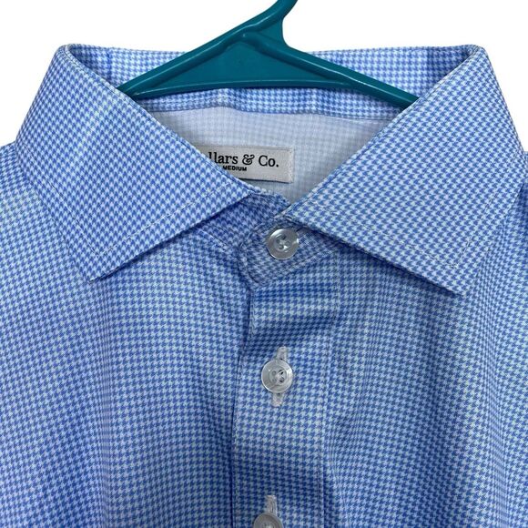 Collars & Co Polo Shirt Mens M Blue Houndstooth Office Casual Dress Collar NEW